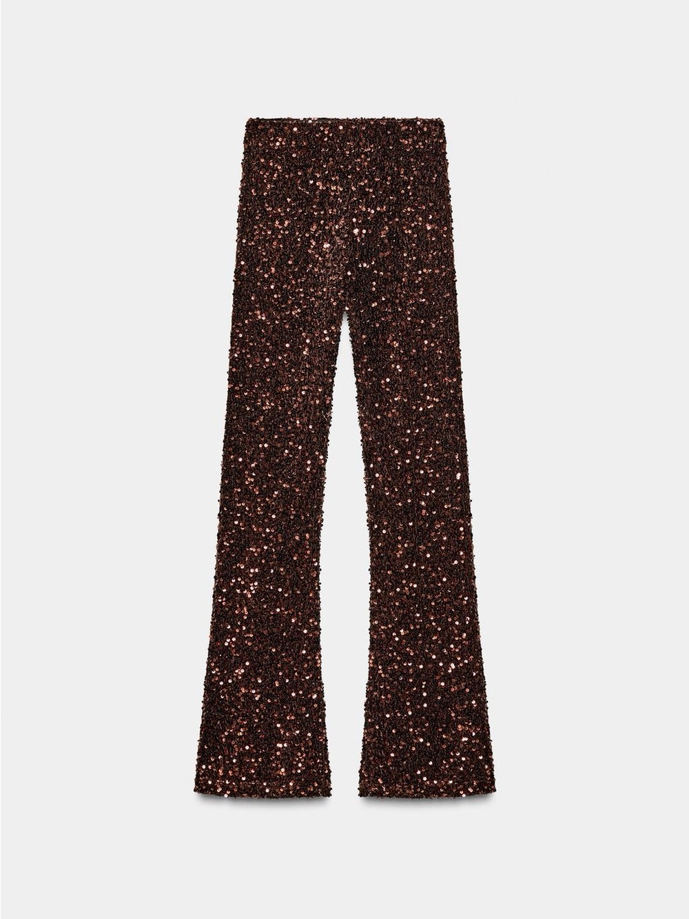 Zara Sequin Flared Pants in Dark Chocolate Brown Holiday New Year Eve Christmas